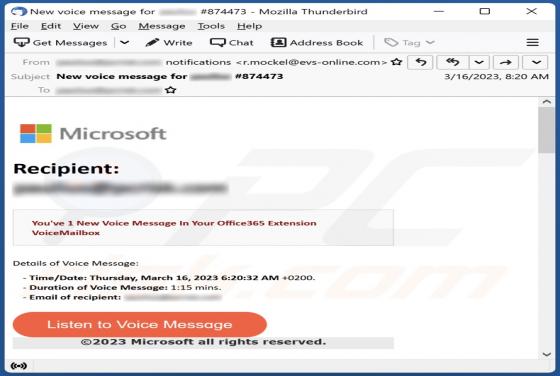 Voіce Message In Your Office365 Extension Email Scam
