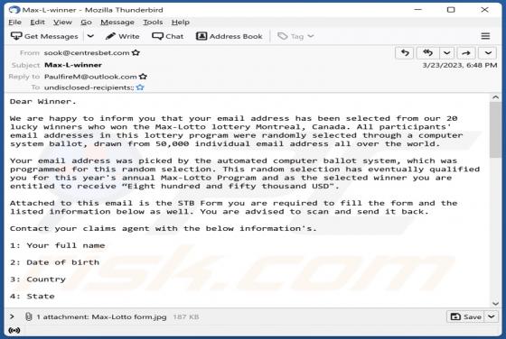 Max-Lotto Email Scam