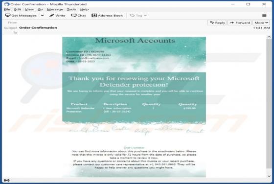 Microsoft Defender Protection Email Scam