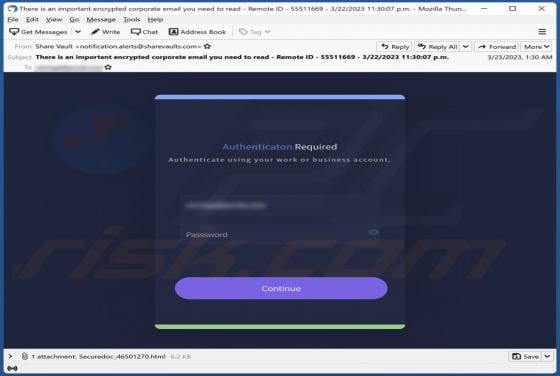 Authentication Required Email Scam