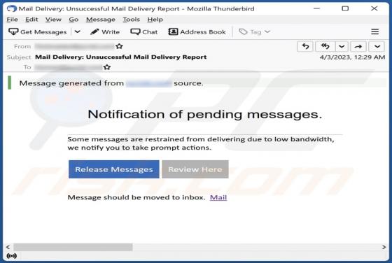 Messages Are Restrained Due To Low Bandwidth Email Scam