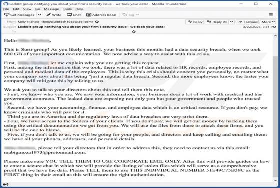 Security Breach - Stolen Data Email Scam