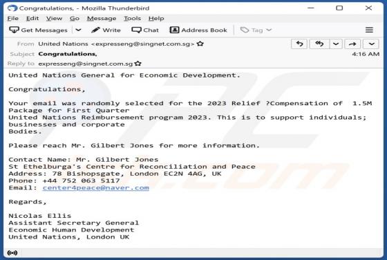 United Nations Reimbursement Program Email Scam