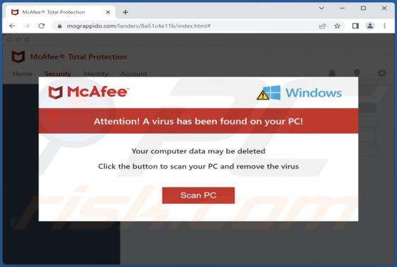 McAfee - A Virus Has Been Found On Your PC! POP-UP Scam
