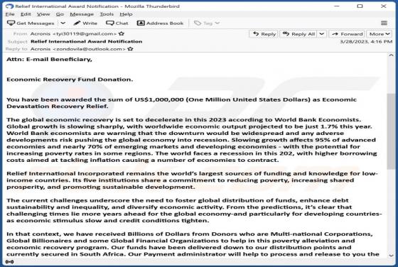 Economic Devastation Recovery Relief Email Scam