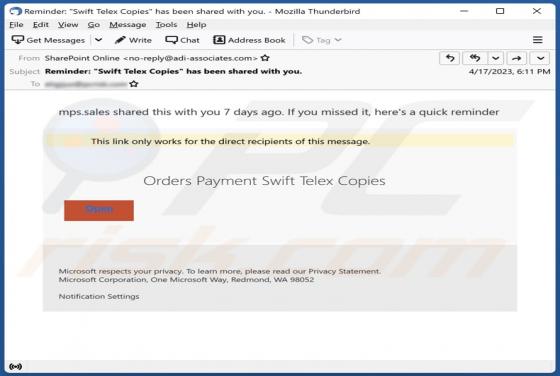 Orders Payment Swift Telex Copies Email Scam