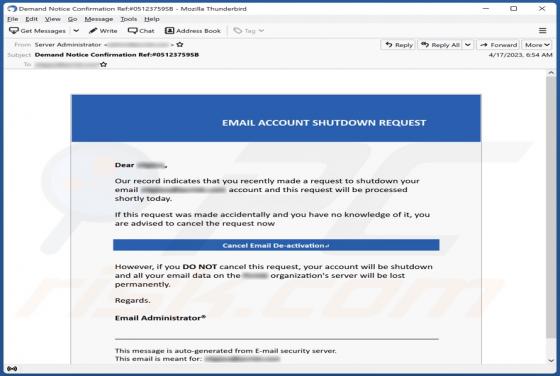 EMAIL ACCOUNT SHUTDOWN REQUEST Email Scam
