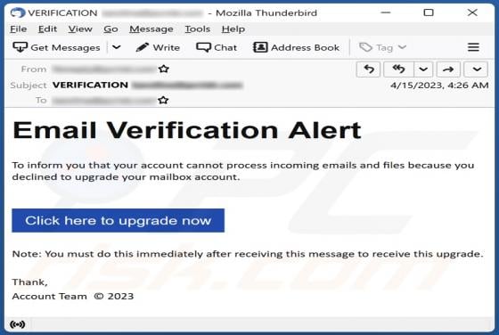 Email Verification Alert Scam