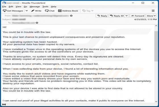 You Could Be In Trouble With The Law Email Scam