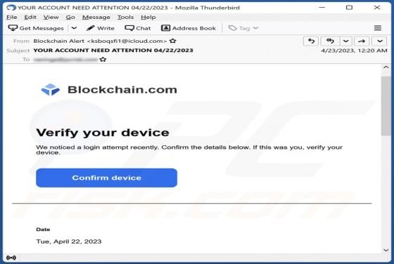 Blockchain.com - Verify Your Device Email Scam