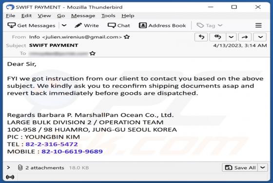 Reconfirm Shipping Documents Email Scam