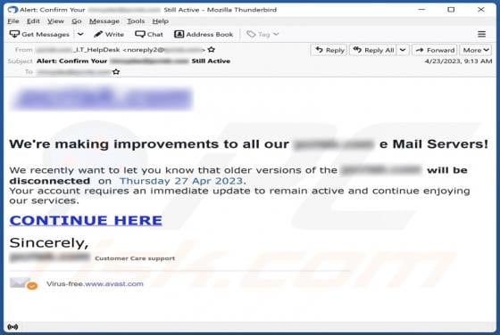 Improvements To All Our e Mail Servers Scam