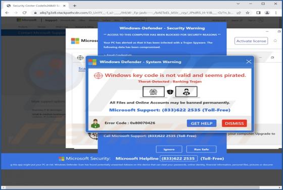 Windows Key Code Is Not Valid And Seems Pirated POP-UP Scam