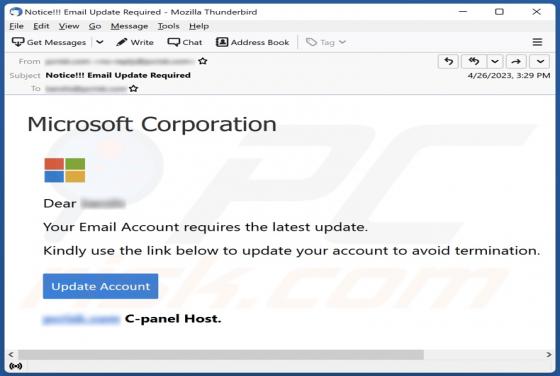 Microsoft Corporation - Email Account Update Scam