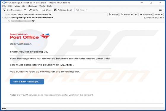 South African Post Office Email Scam