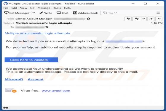 Multiple Unsuccessful Login Attempts Email Scam