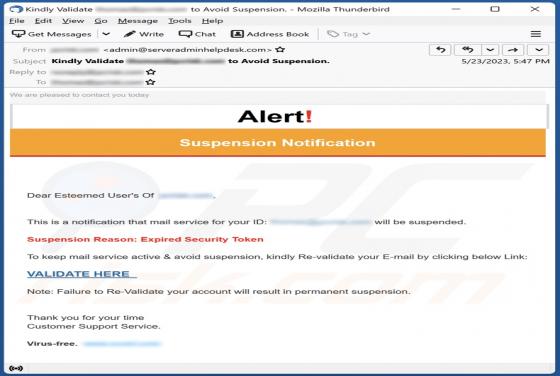 Alert! - Suspension Notification Email Scam