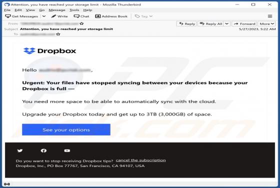 Dropbox Is Full Email Scam