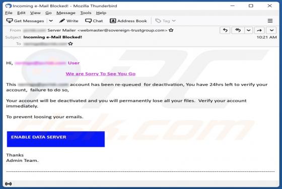Account Has Been Re-queued For Deactivation Email Scam