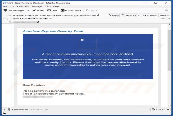 American Express Security Team Email Scam