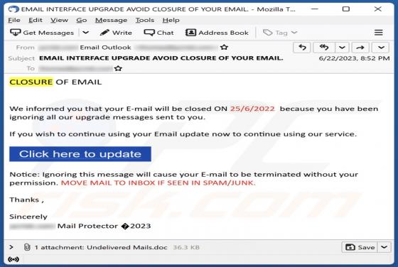 Your E-mail Will Be Closed Email Virus