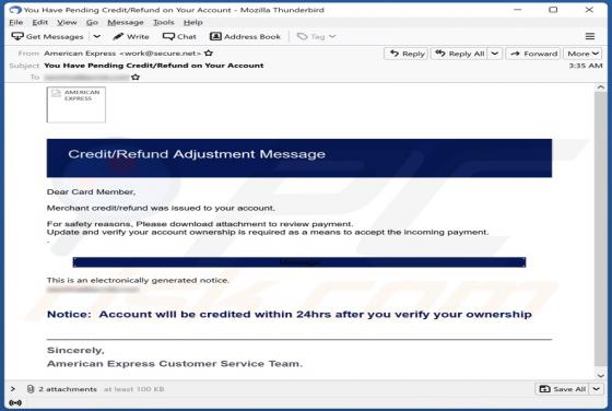 American Express Credit/Refund Adjustment Message Email Scam