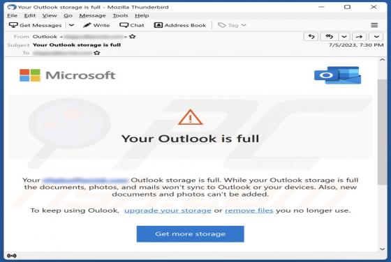Your Outlook Is Full Email Scam