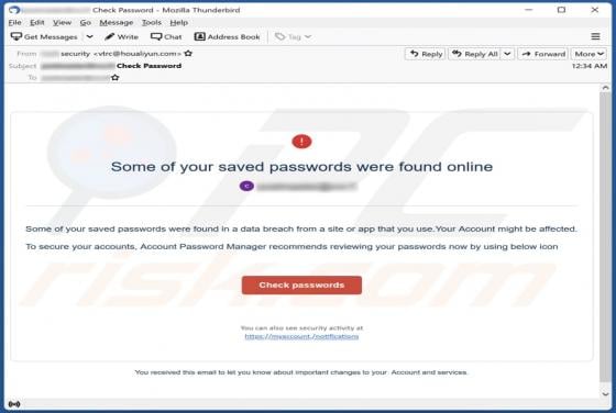 Saved Passwords Were Found Online Email Scam