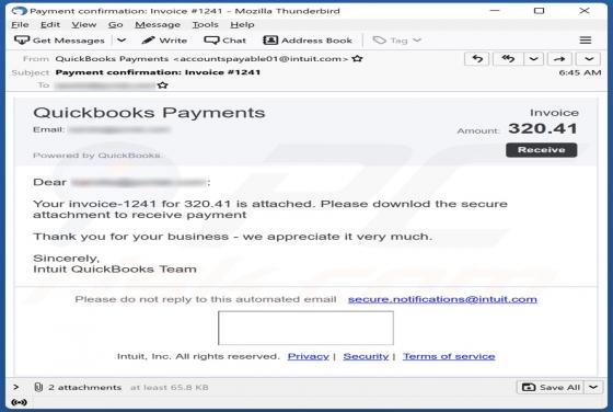 Quickbooks Payments Invoice Email Scam