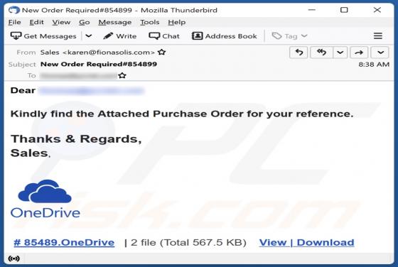 OneDrive Purchase Order Email Scam