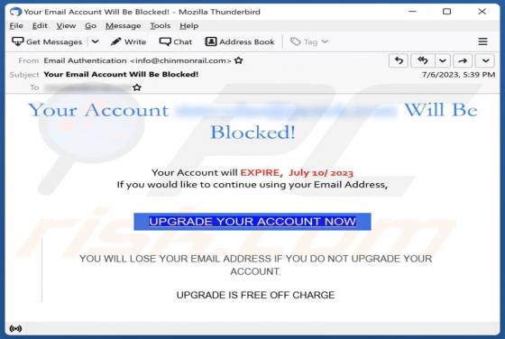 Your Account Will Be Blocked Email Scam