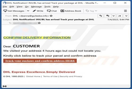 CONFIRM DELIVERY INFORMATION Email Scam