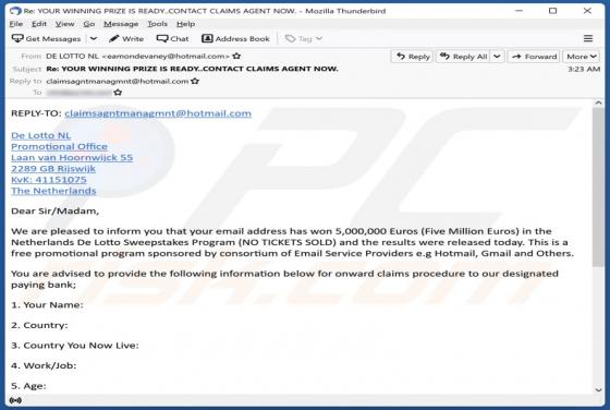 Netherlands De Lotto Email Scam