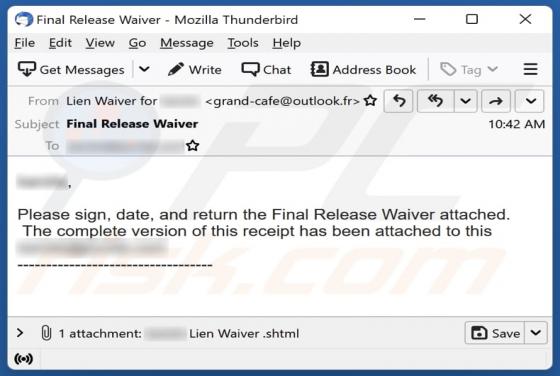 Final Release Waiver Email Scam
