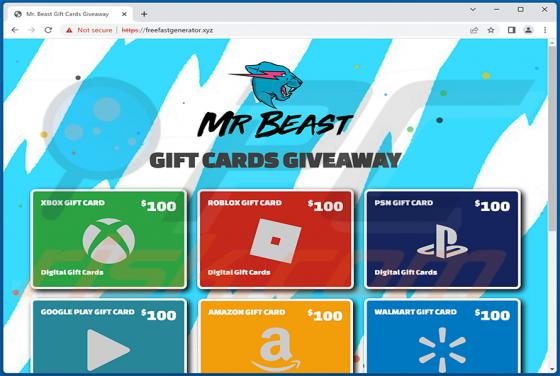 Mr Beast GIFT CARDS GIVEAWAY POP-UP Scam