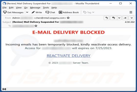 E-MAIL DELIVERY BLOCKED Scam