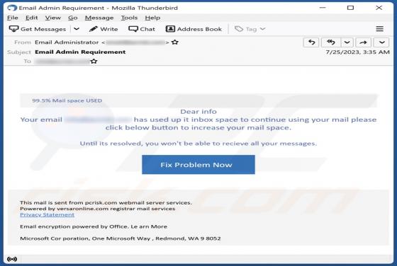 Your Email Has Used Up It Inbox Space Scam