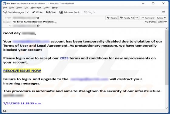 Your Account Has Been Temporarily Disabled Email Scam