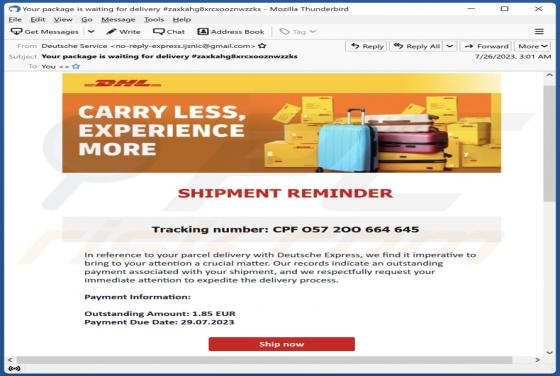 DHL SHIPMENT REMINDER Email Scam