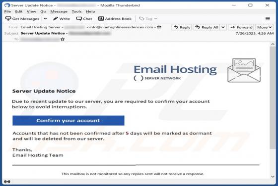 Server Update Notice Email Scam