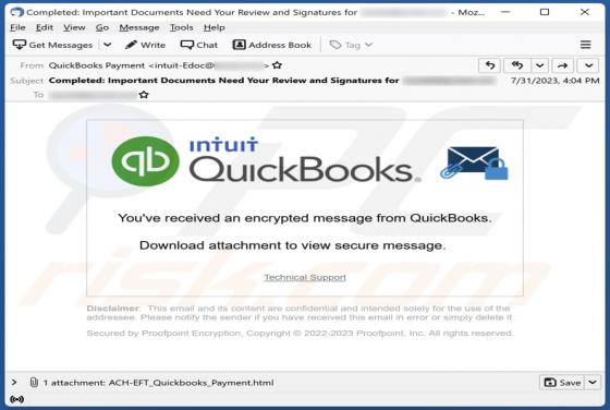 Intuit QuickBooks Encrypted Message Email Scam