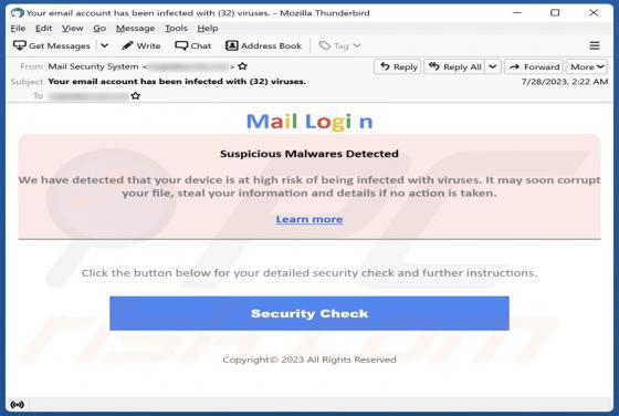 Suspicious Malwares Detected Email Scam