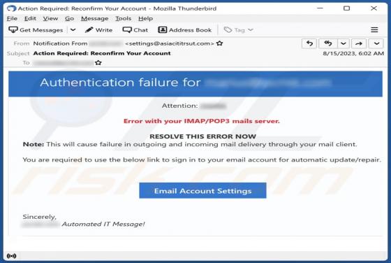 Authentication Failure Email Scam