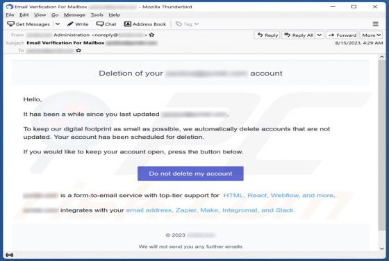 Deletion Of Your Account Email Scam