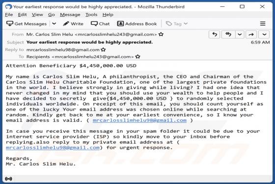 Carlos Slim Helu Charitable Foundation Email Scam