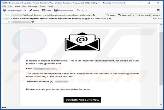 Notice Of Regular Maintenance Email Scam