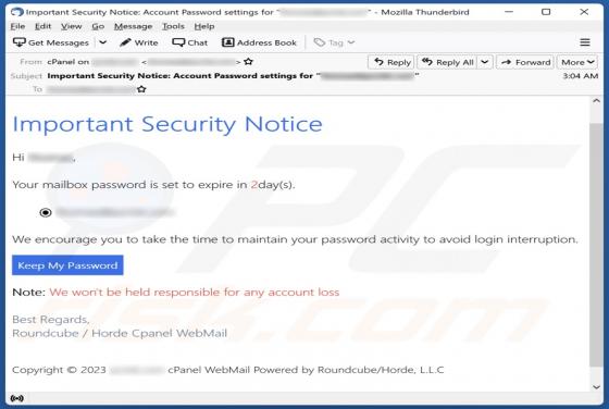 Important Security Notice Email Scam