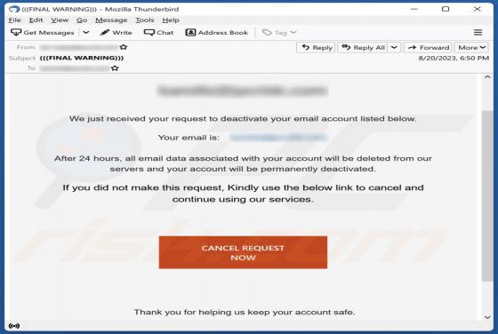 Request To Deactivate Your Email Account Scam