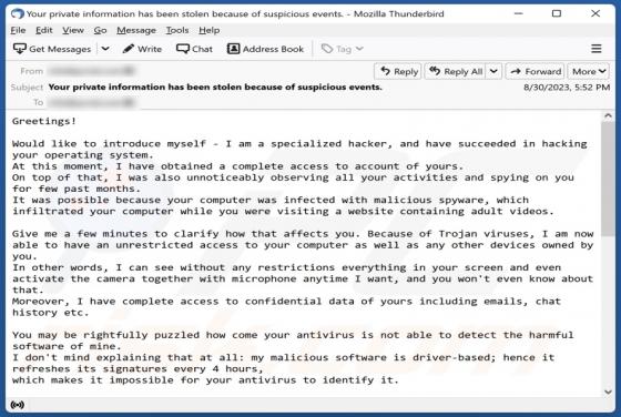 Specialized Hacker Succeeded In Hacking Your Operating System Email Scam