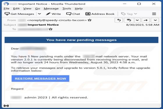 Your Mail Version Is Currently Being Disconnected Email Scam